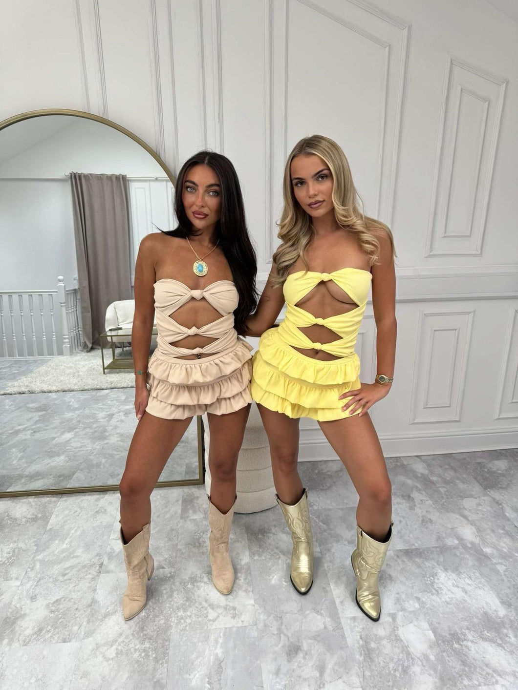 ‘Lulu’ Ruffle Co-Ord In Beige