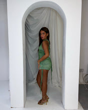Load image into Gallery viewer, ‘Delilah’ Green Open Back Satin Dress
